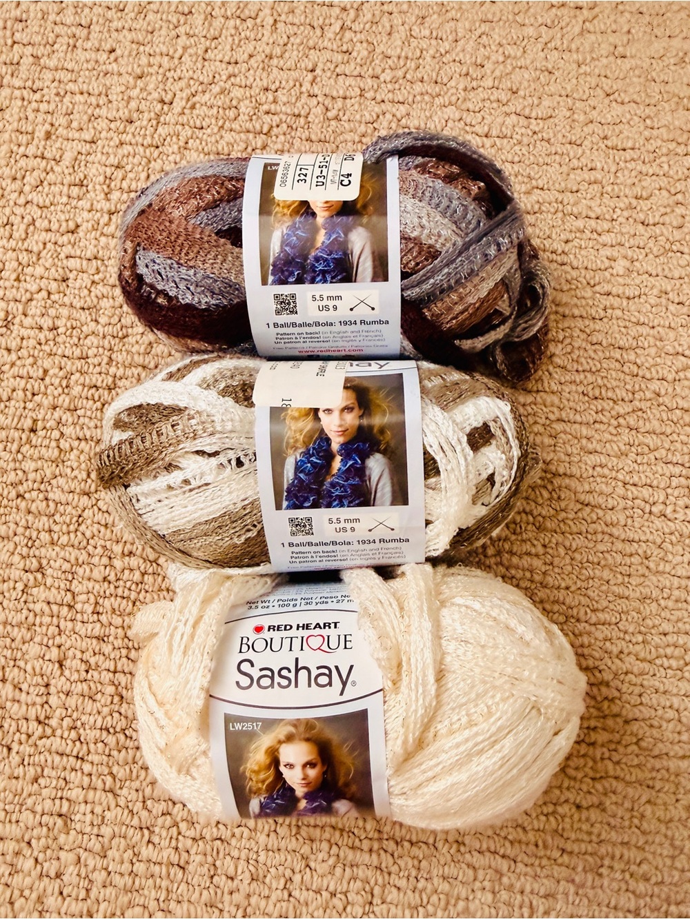 Neutral Cream & Brown Lace Yarn by Boutique Sashay - Lot of 3